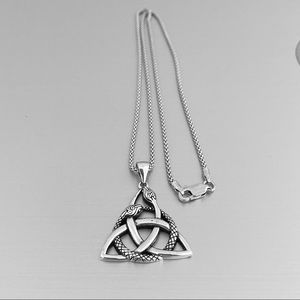 Sterling Silver Celtic Snake Necklace, Triquetra Chain, Animal Retiles Jewelry